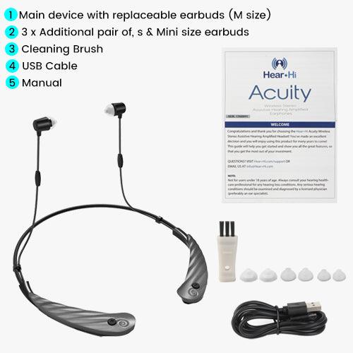 Acuity Wireless Stereo Assistive Hearing Amplified Earphones - Hear+Hi
